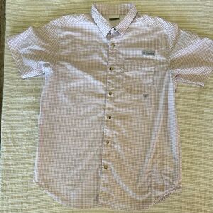 Columbia Men's Short Sleeve Checkered Shirt - Lavender and White. Spring/Easter